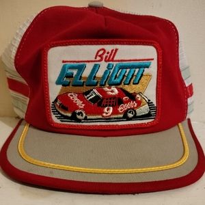 Vintage 80s Bill Elliott Three Stripe Mesh Snapback Trucker Racing Hat USA Made